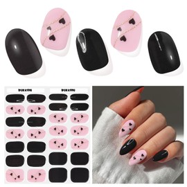 DUKASOU Semi Cured Gel Nail Strips, Black Heart | 28 pcs Gel Nail Strips Work with Any UV Lamp, Salon Quality UV Nails Stickers, Easy to Apply for Home Nails DIY