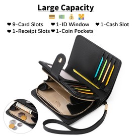 GAEKEAO Small Wallet for Women RFID Blocking Leather Wristlet Purse Bifold Ladies Wallet Credit Card Holder with ID Window