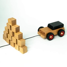 rewoodo Crashcar Wooden Car with Stacking Tower Including Cotton Bag Premium Wooden Toy from 3 Years Made in Germany