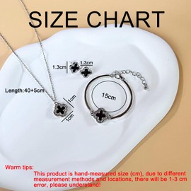 Hanaoops Four Leaf Clover Jewellery Set for Women and Girls 18K Gold Plated Stainless Steel Black Lucky Clover Rhinestone Pendant Necklace Earrings Bracelet Jewellery Set Hypoallergenic Dainty Gifts,