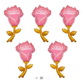 DUXUANT 5 pcs Giant Pink Rose Flower Balloons 36 Inch | Rose Shaped Foil Balloons for Romantic Wedding Valentine's Day Mother's Day Graduation Birthday Baby Shower Party Decoration