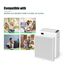 4 Packs E-300L True HEPA Replacement Filter Compatible with MOOKA and MOOKA Family E-300L Air Cleaner Purifier for Large Room, H13 True HEPA and Activated Carbon Filter