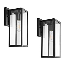 Bestshared Outdoor Wall Lantern, 15"1-Light Exterior Wall Sconce Light Fixtures,Wall Mounted Single Light, Black Wall Lamp with Clear Glass (2 Pack)