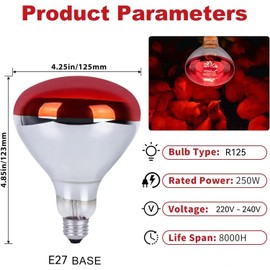 MBMYUCKY Red Light Lamp Heat Lamp Tortoise House Infrared Lamp - Heat Plate Chick Terrarium Accessories Chick Red Light Bird Lamp 250 Watt