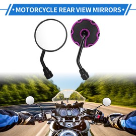 REPAIROCK 1 Set Motorcycle Rear View Mirrors Bar End Side Mirrors Mount Universal Adjustable Iron Plastic Purple Black M10 Round Shape