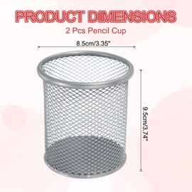 uxcell 2Pcs Mesh Pencil Holder, Metal Pen Cup Desk Organizer Makeup Brush Cup Holder for Home, Office, Classroom(Silver)