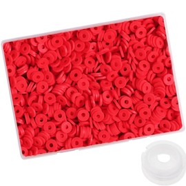 4100 Pcs Red Clay Beads Bracelet Making Kit, 6mm Polymer Spacer Flat Heishi Beads for Jewelry Necklace Earring Making