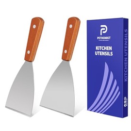 Juego de Espátulas Raspadoras de Metal Plano Pequeñas, 2 Piezas Raspador de Masa de Alimentos de Acero Inoxidable Herramienta de Cocina, Raspadores de