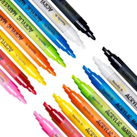 Bandle B. Acrylic Paint Markers – Set of 12 Paint Pens for Art, Fabric, Coloring, and Journaling–Quick-Drying, Waterproof, Non-Toxic, Reversible Chisel-Dot Tip