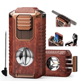 5-in-1 Torch Lighter with Cutter, Punch, Holder and Draw Enhancer Tool, Triple Windproof Jet Flame, Refillable Lighters with Accessories, Cool Lighter Gifts for Men, Butane Lighter for Candle, Travel