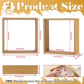 2 Pack 8 x 8 Pressed Flower Frame Clear Frame Floating Picture Frame Wooden Shadow Box Frame Double Acrylic Picture Frame for Dried Flower Plant Specimen DIY Artwork Display Frame for Tabletop Decor