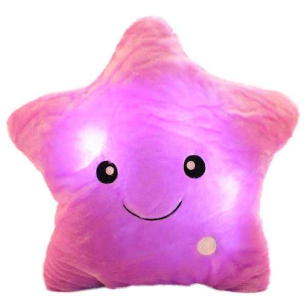 sofipal Twinkle Star Shaped Plush Pillow, Creative LED Night Light Glow Cushions Stuffed Toys Gifts for Kids, Decoration (Purple)