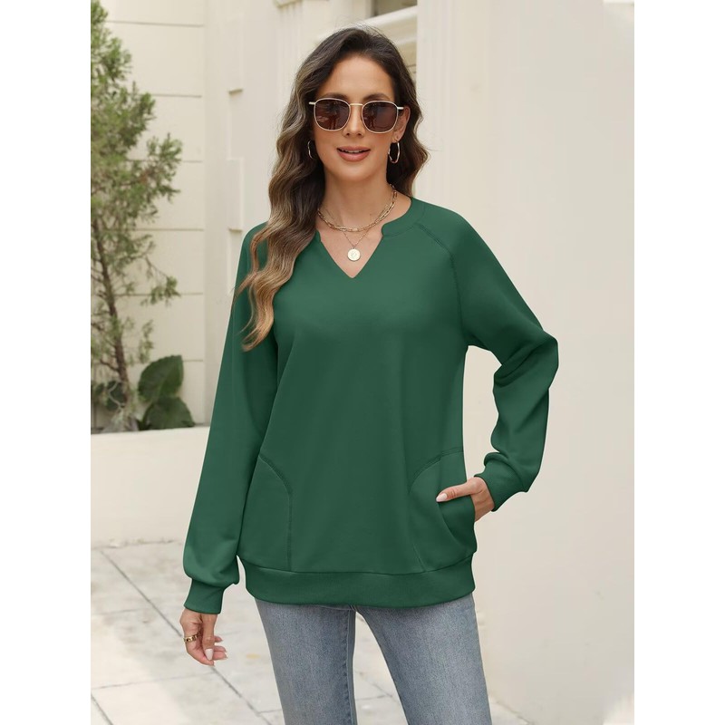 EADINVE Womens Casual Sweatshirts Long Sleeve V Neck Fleece Pullover