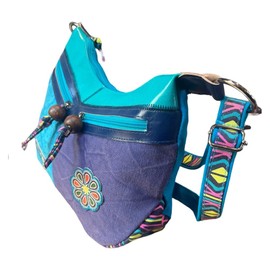 Macha Cotton and leather shoulder bag For Women Indian Ethnic Colorful Indian hippie boho shoulder bag (Turquoise 01)