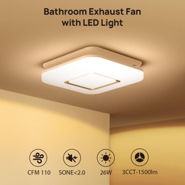 OREiN Bathroom Exhaust Fan with Light, 110 CFM 2.0 Sones, 27W Bathroom Fan with Light for Home, 1500lm, 3000K/4000K/5000K Selectable & Nightlight, FCC/ETL Listed, Bathroom Fan Light Combo