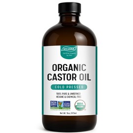 SYLVANA Organic Castor Oil - Cold-Pressed, Hexane-Free, Vegan (16oz) - Nourishing Hair & Skin Treatment, Lash & Brow Serum，16oz