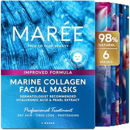MAREE Mascarilla De Colgeno Con cido Hialurnico - Mascarillas De Hoja Cuidado De La Piel Con Extracto De Algas Verdes Y Rojas Para Todo Tipo De Piel  