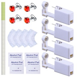 20 Pcs Ear Piercing Kit, Disposable Ear Piercing Gun Kit with 4 Pcs Self Piercing Gun, 4 Pcs Earrings Stud & Cleaning Tools(519 Crown Red Zircon 5mm)