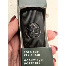 Starbucks 2024 Jet Black Pleated Metallic Core Tumbler Cold Cup Key Chain New