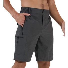 Suwangi Men's Cargo Hiking Shorts Outdoor Lightweight Quick-Dry Shorts Golf Walking Climbing Fishing Short with Zipper Pockets Grey