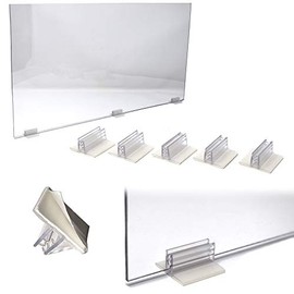 1" L Self Adhesive Plexiglass Holder to Fasten & Line Up Acrylic Panels, Sneeze Guards & Mouth Droplets for Sheets up to .08" (2mm) Thick, 100 Pack
