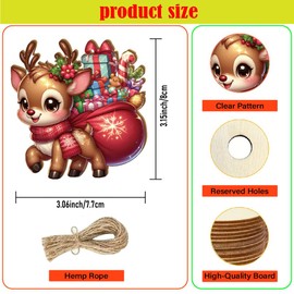 36 Pieces Christmas Reindeer Wooden Ornaments, 12 Unique Designs, Holiday Tree Decorations