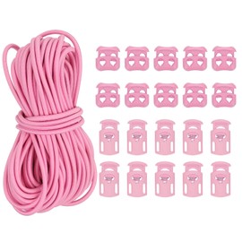 PATIKIL 16 Yard Elastic Bungee Cord & 10pcs Single Hole Cord Lock & 10pcs Double Hole Spring Toggle Stopper for Paracord Drawstring Shoelace Clothing Backpack Bags, Pink