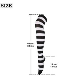 Andiker Over Knee High Sock for Women, Striped Cotton Thigh Stockings High Boot for Cosplay and Daily Wear (Black,White)