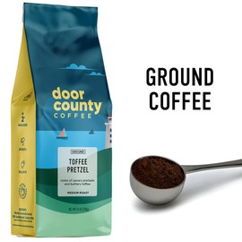Door County Coffee Toffee Pretzel Flavored Ground Coffee - 10 oz Bag - Medium Roast - 100% Specialty Arabica - 100% Specialty Grade 1 Arabica Coffee