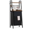 Furnulem 2 Tiers Laundry Hamper with Wooden Shelf and Hooks,