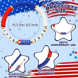 Highergo 24 Pcs 250th Anniversary Bracelet Bulk USA 4th of July Wristband American Patriotic Independence Flag Day Party Favor Gift (Fresh)