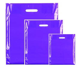 100x HEAVY DUTY STRONG COLOREDFULL PLASTIC CARRIER PATCH HANDLE BAGS, PARTY, BOUTIQUE GIFT BAGS (Purple, 10 x 12)
