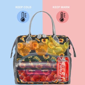 FlowFly Insulated Lunch Bag for Women, Men, Large and Reusable, Handle, Work and Travel Tote and Meal Prep Organizer, SunFlower