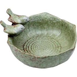 Rigute Bird Bath Frost-Proof with Birds Round Green Bird Bath Feeding Bowl Garden Decoration Frost-Proof