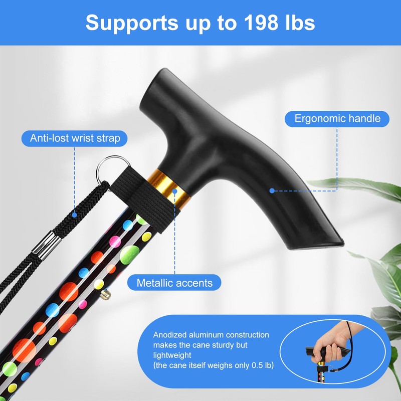 supregear Folding Cane, 5-Level Adjustable Height Walking Stick Lightweight Collapsible