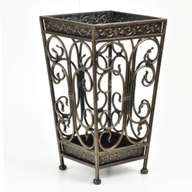 Dualplex Super Quality Umbrella Stand, Umbrella Holder Antique Look Metal Entry Hallway Décor, Square Style Removable Drip Tray. Home, Office Decoration Rack Holds Umbrellas Canes Walking Sticks