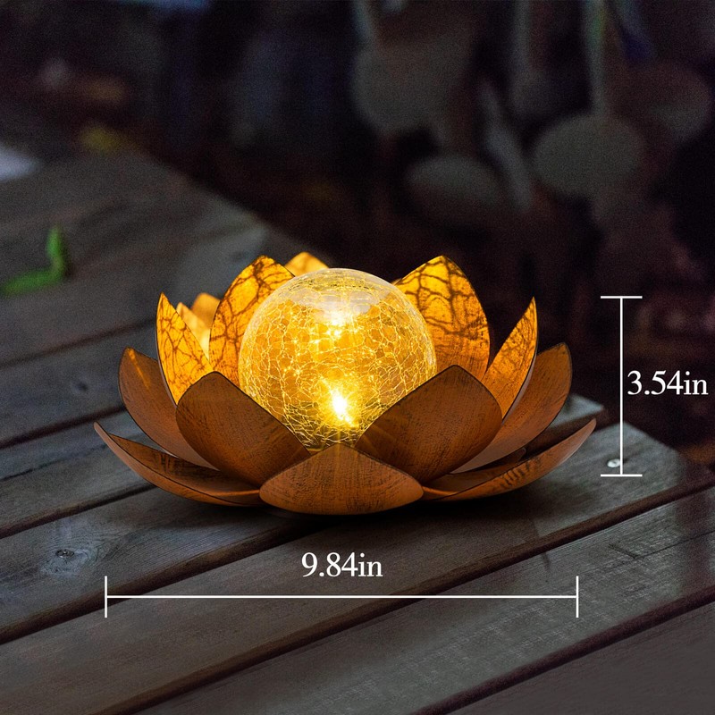Huaxu Solar Lights Outdoor Decor Metal Lotus Flower LED Waterproof