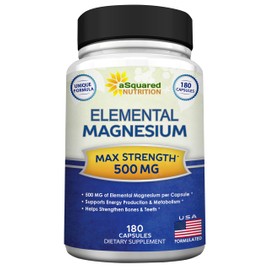 aSquared Nutrition Proprietary Magnesium 500mg – High Absorption Magnesium Citrate & Oxide – 180 Veggie Capsules, 180 Day Supply – USA Formulated & Third-Party Tested