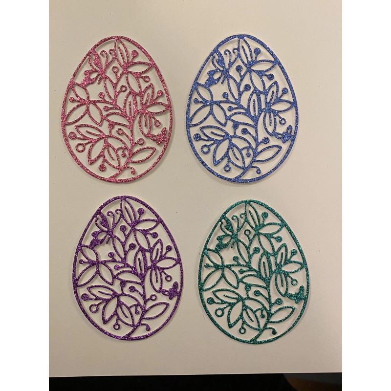 4 pc jewel tone Glitter easter eggs die cut cardstock