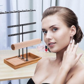 Organizador de Joyas de Metal, Porta collares, Estante de Joyas, Organizador de Collares Mujer 3 Niveles,Con bandeja para joyería, para guardar y exhibir anillos, collares,aretes, pulseras(36 hoyos)