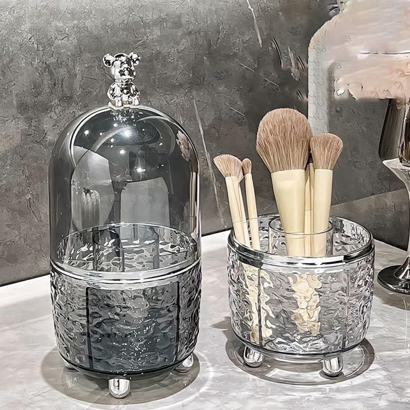 Snblzhef Makeup Brush Holder with Lid 360 Rotating Clear Dustproof
