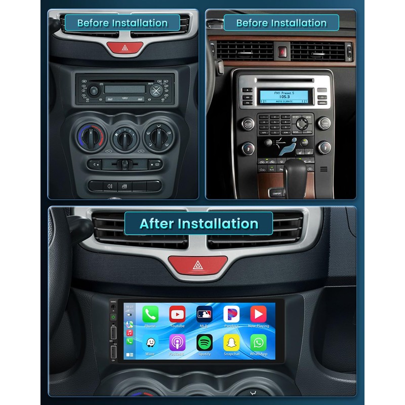 Hikity 6.9 Inch Single Din Car Stereo Carplay Android Auto,