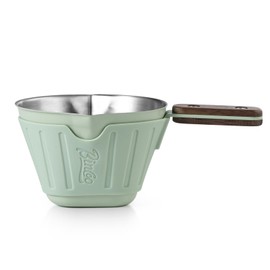 Premium Espresso Cups with Wood Handle, 90ML 304 Stainless Steel Espresso Accessories Metal Measuring Cup with Dual Scale, Espresso Shot cup with V-Shaped Mouth. (Green)