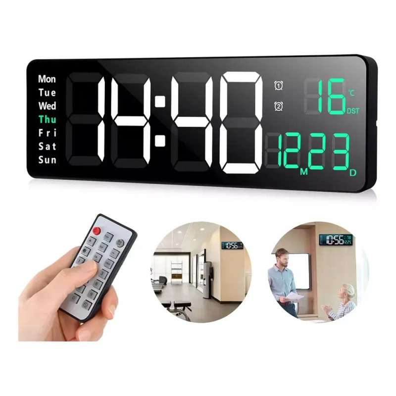 Oailgent Reloj De Pared Digital Con Termómetro, Alarmas Y Calendario