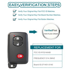 Smart Key Fob for Toyota RAV4, FengRKey Remote Control Key Fob Compatible for Toyota RAV4 Highlander 2008-2014 HYQ14AAB 89904-48100 271451-0140