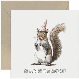 Old English Co. Birthday Cards For Her Him - Humorous Squirrel 'Go Nuts' Birthday Greeting Card - Funny Birthday Card for Husband Wife - Funny Birthday Cards For Him Her | Blank Inside