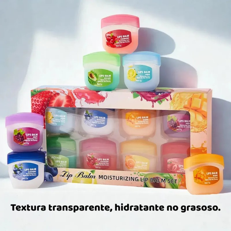 8 Balsamo Labial Pomada Frutas Aroma Hidratante Mix Sabores