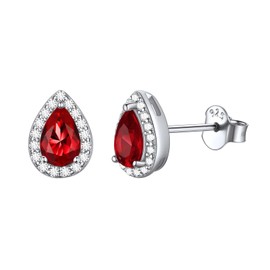 ChicSilver 925 Sterling Silver Teardrop Birthstone Earrings for Women Stunning Simulated Garnet January Birthday Jewellery CZ Earring