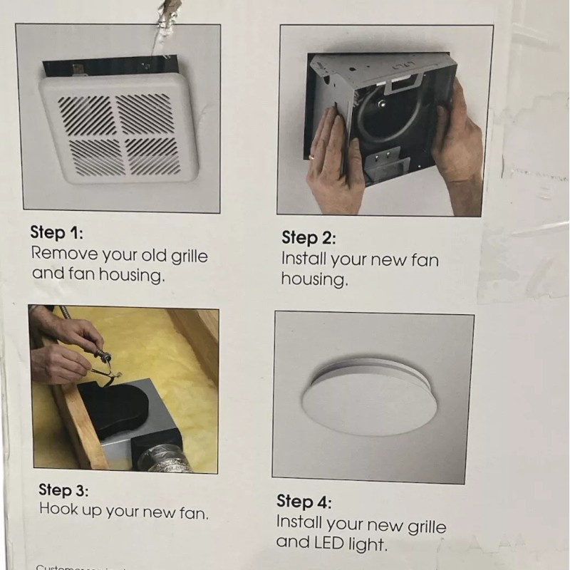 Homewerks Ceiling and Wall Mounted Bathroom Ventilation Fan w/Dimmable LED