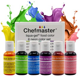 Chefmaster Chefmaster - Neon Liqua-Gel Food Coloring - Fade Resistant - 6 Pack of 20ml Bottles - Stunning Vivid Colors with Lightweight and Easy-To-Blend Formula